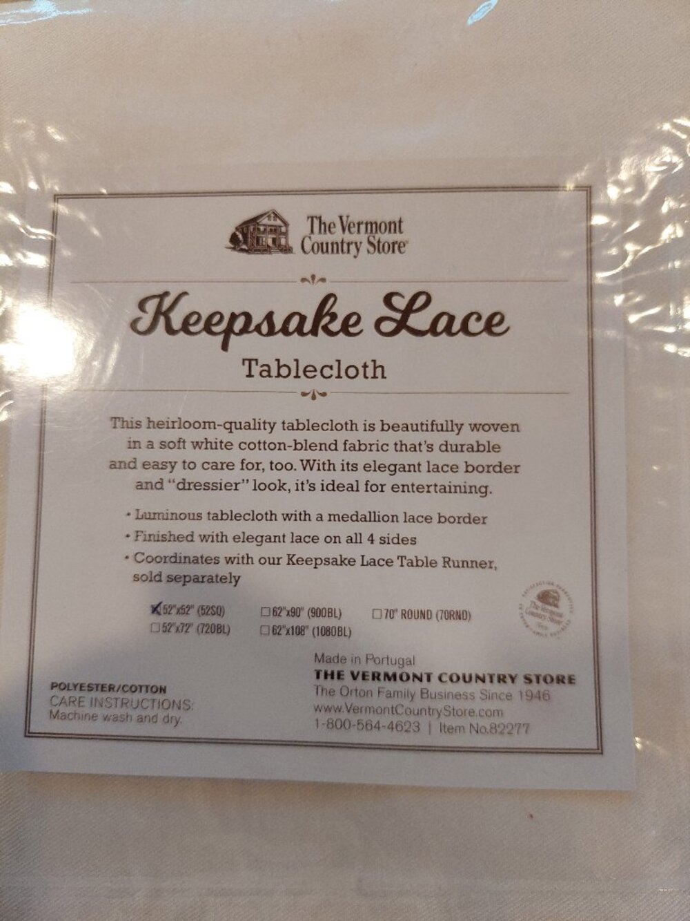 Vermont Country Store Keepsake Lace Square Table Cloth Square/White NEW